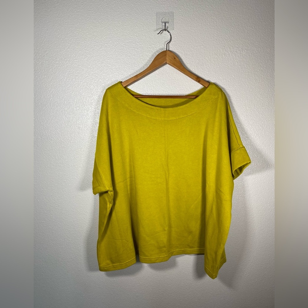 Bryn Walker Mustard Cotton Boat Neck Short Sleeved cotton bamboo Top Size XL F37